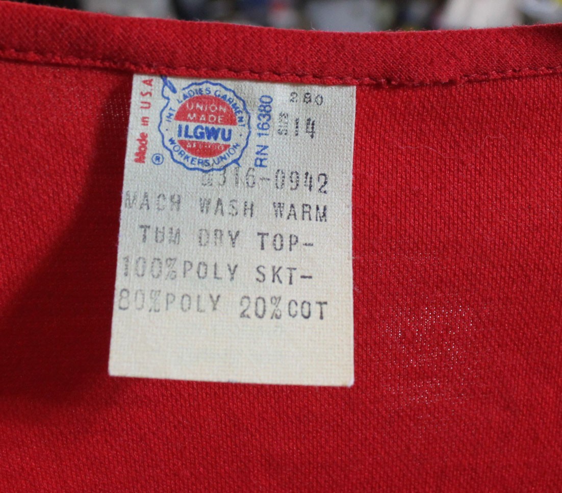 Vtg Union Made Dress 1970s 1980s Gathered Waist Grosgrain Ribbon Trim Perky 14