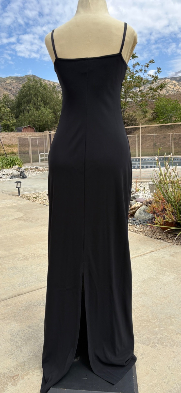Vintage 90s City Of Triangles Nylon Dress M Black Maxi Evening Minimalist Goth
