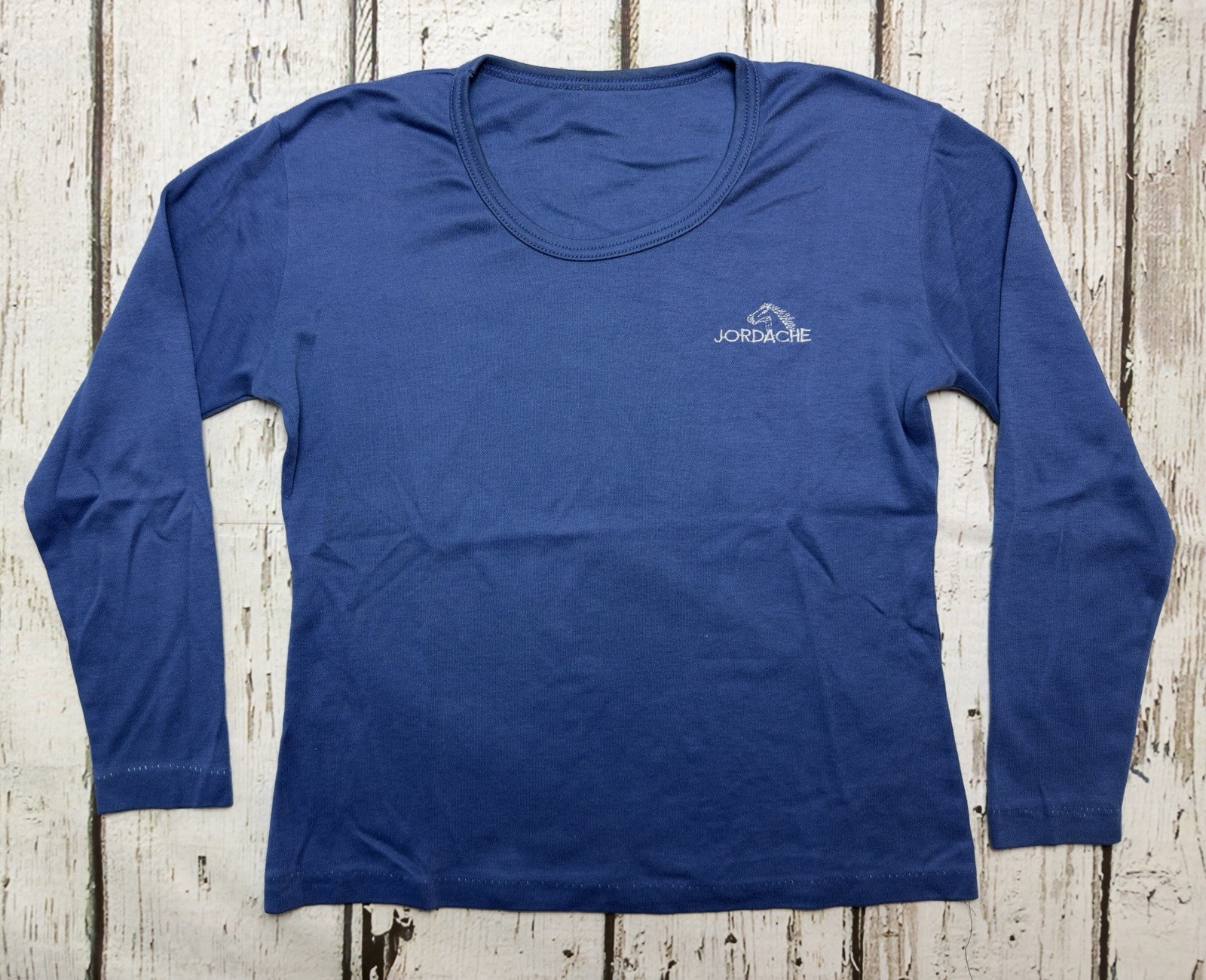 VTG Jordache Embroidered Logo Solid Blue 1980’s Women’s Long Sleeve T-Shirt