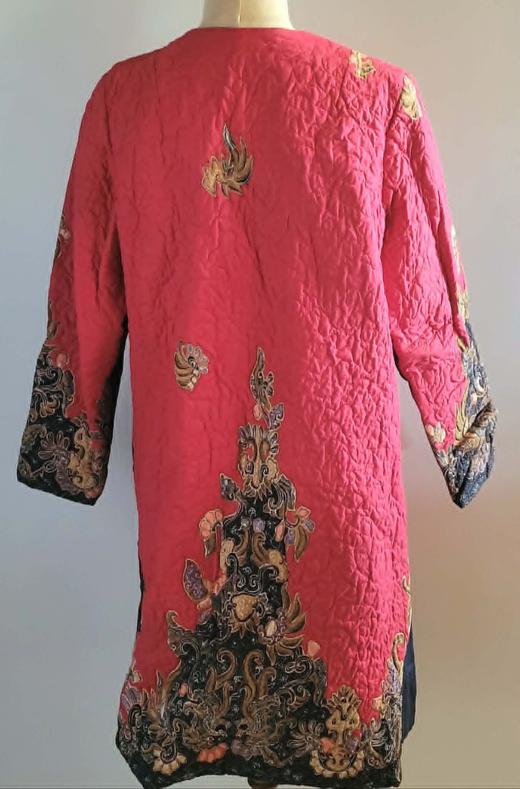 Vintage 1980s Asian Quilted Jacket Coat Pink Floral Penang Malaysia AU 12-14