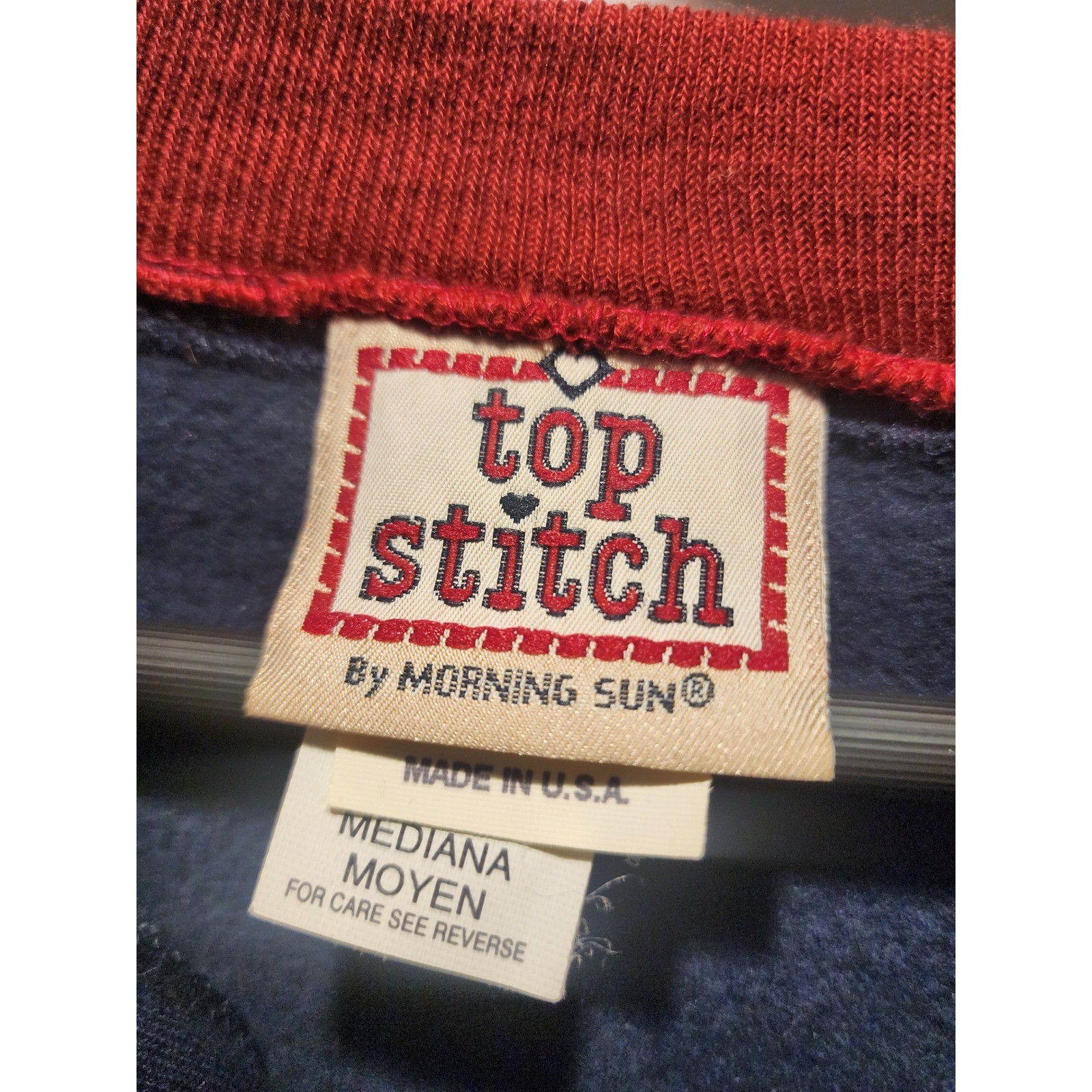 Top Stitch Morning Sun Vintage 80s Bird Embroidered Cardigan Sweatshirt Navy M