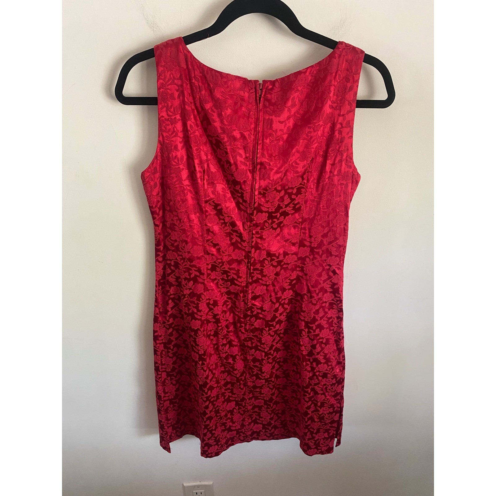 Be Smart Vintage Red Floral Devore Mini Dress Sleeveless Sheath 7/8 USA