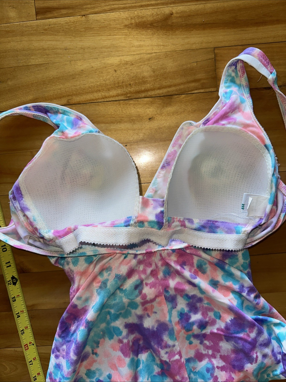 Vintage 80s Ocean View Floral Swimming Suit One Piece Size 16 Built In Cups