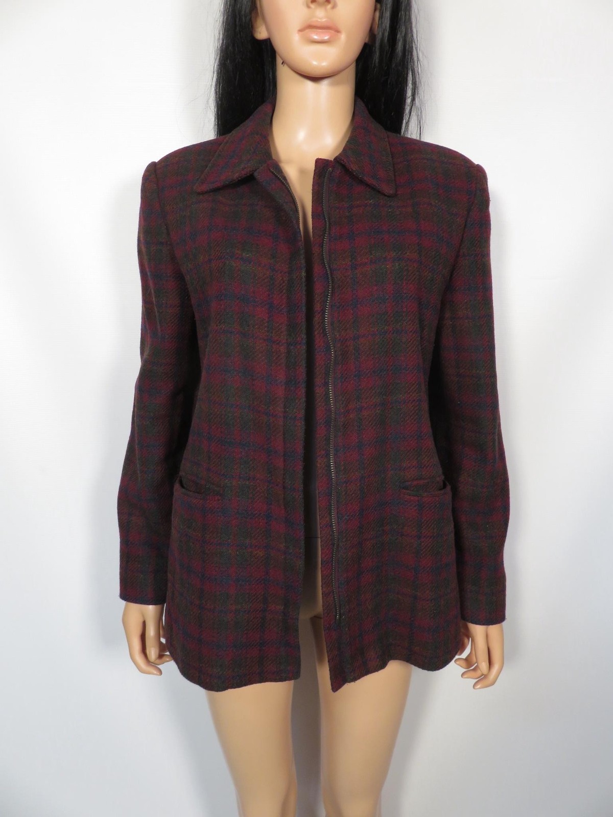 Vintage 90s Plaid Wool Blend Mid Weight Jacket Size M/L
