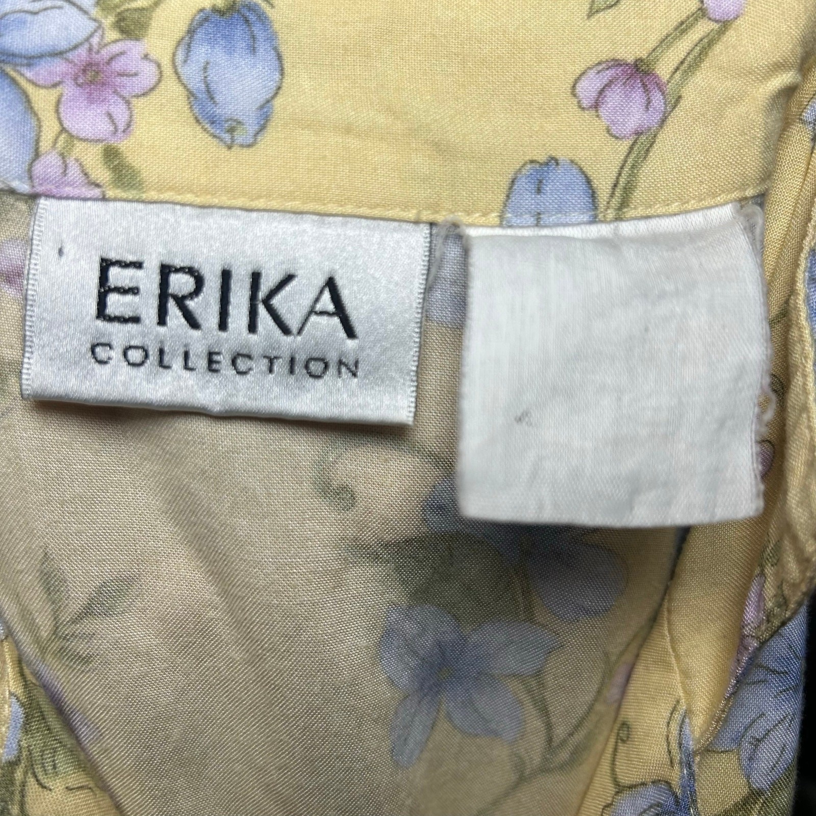 VTG 90s Erika Collection Yellow Floral Maxi Shirt Dress M Cottage Grandma Grunge