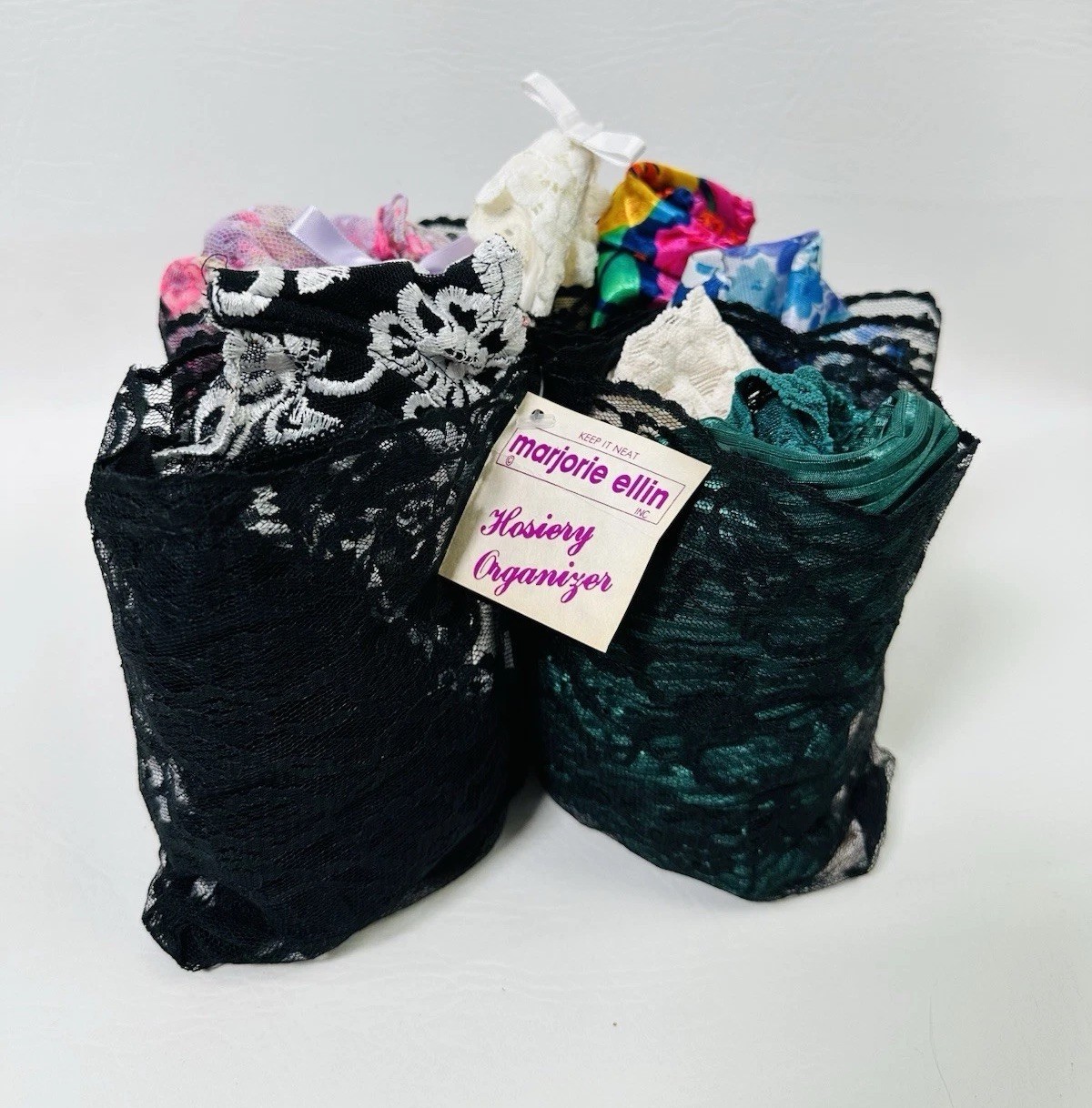 VTG Lingerie Stockings Hosiery Bag Travel Organizer Lace Floral Marjorie Ellin