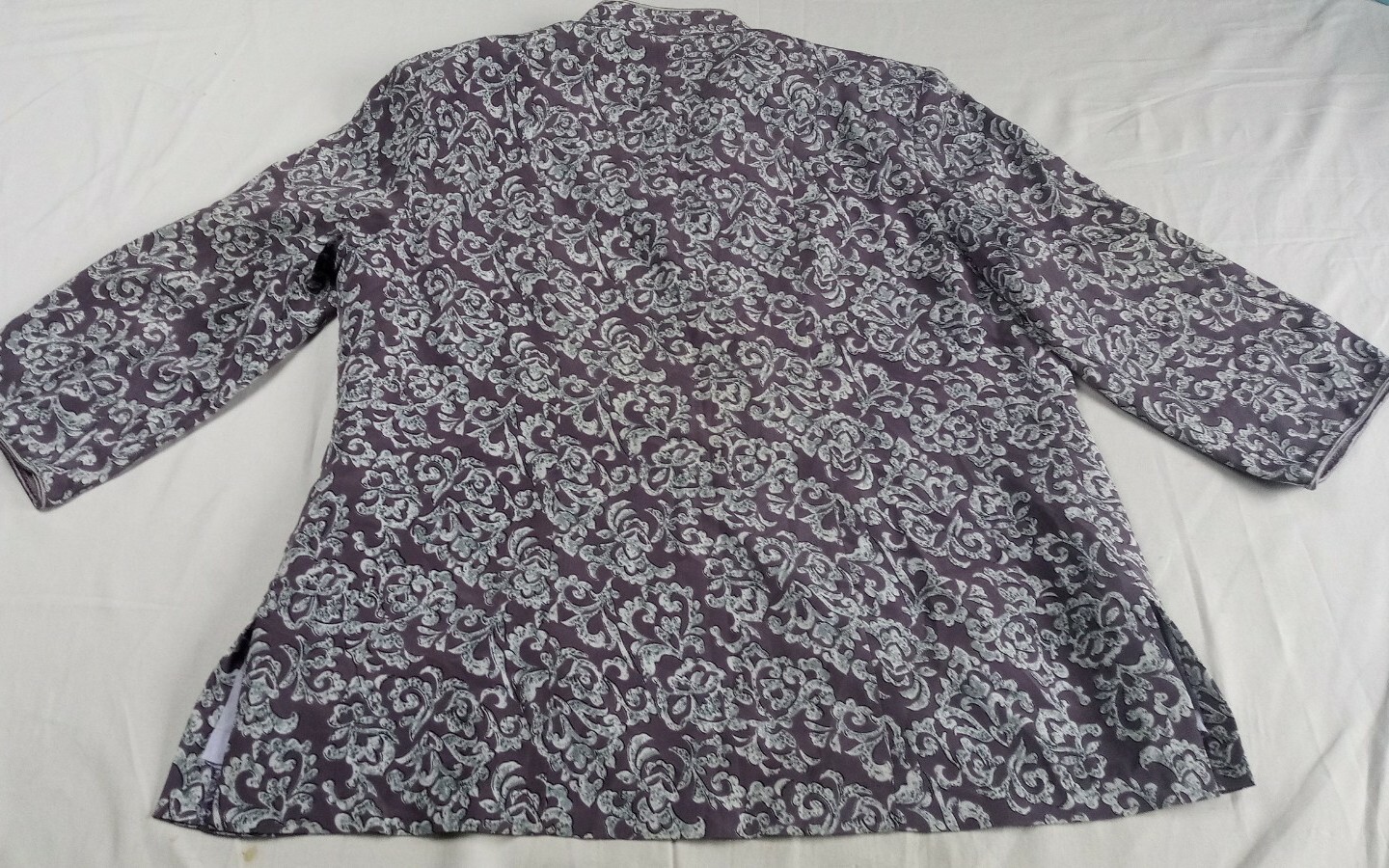 May King High Fashion Jacket Oriental Brocade Satin Gray Frog Buttons Size 13