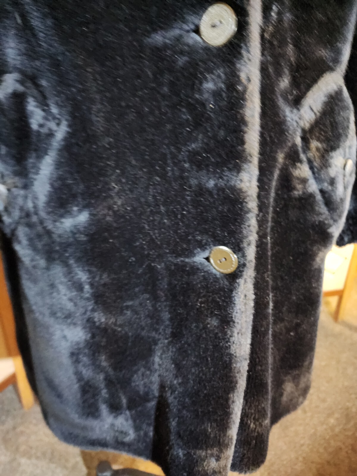 Borgana Faux Fur Black Coat Mod Size 18 Union Label Leather Accents Vintage 1960