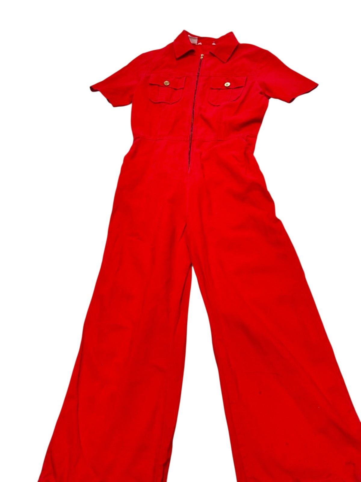 70s Cotton, Zipper Front Wide Leg Jumpsuit Sears Jr Bazaar Size 15