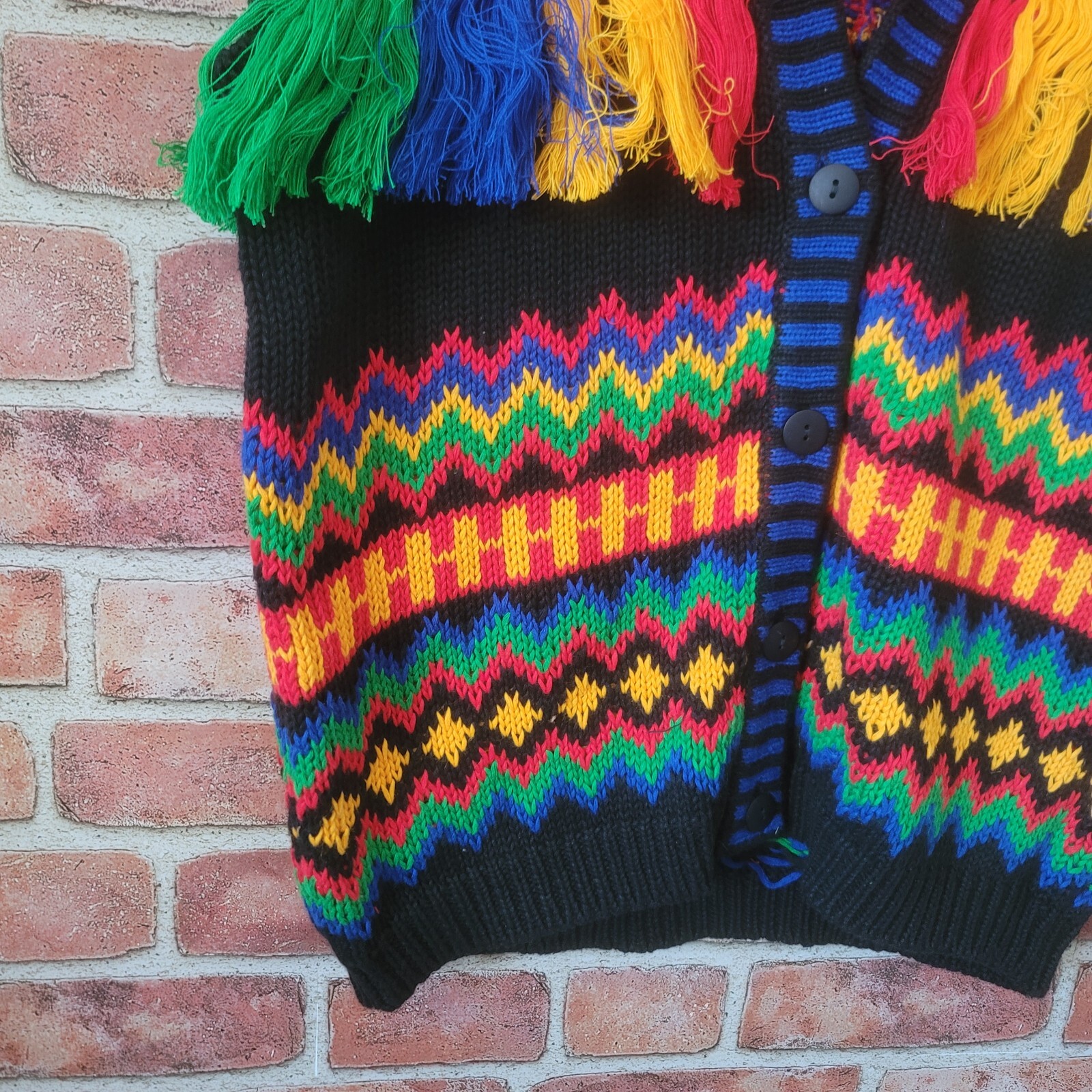Vintage 80s Hip Hop Rafaella Tassles Colorblock Sweater Vest NWT Sz Med