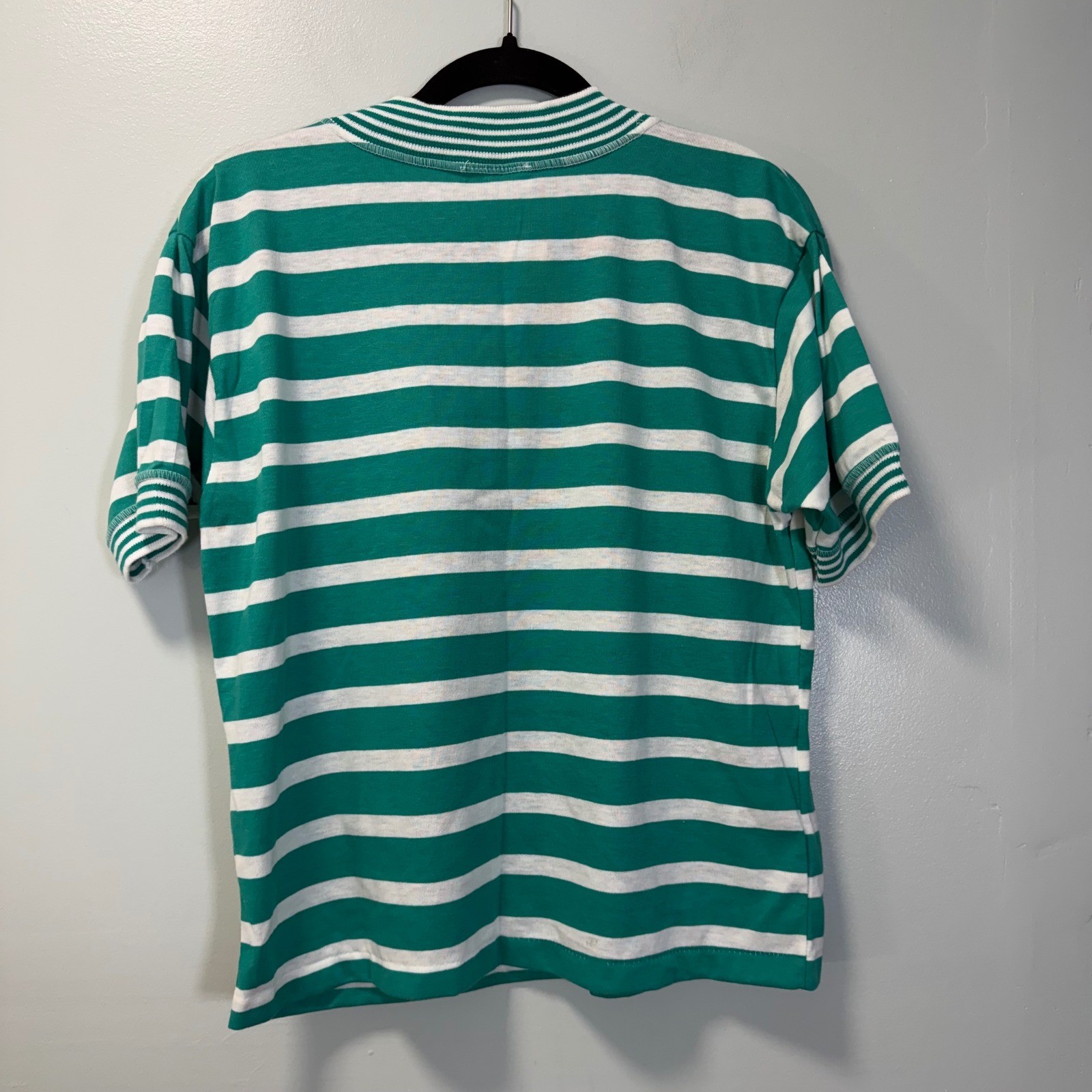 Vintage Bobbie Brooks Green White Striped T-Shirt 90s Made in USA Medium