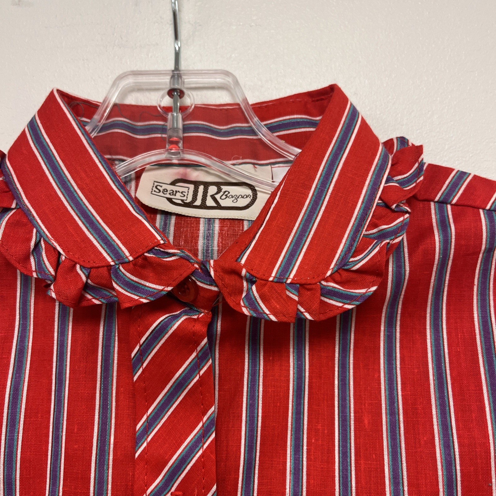 Vintage 1970s Sears JR Bazaar Striped Long Sleeve Button Up Shirt With Ruffles