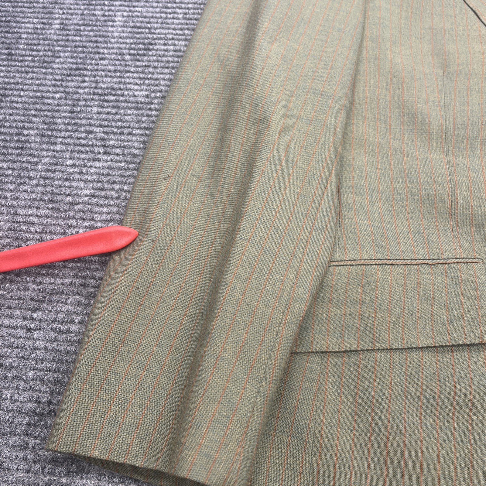 Vtg 70s Green Red Pinstriped Sport Coat Deconstructed Face Graphic 38R Lyncraft