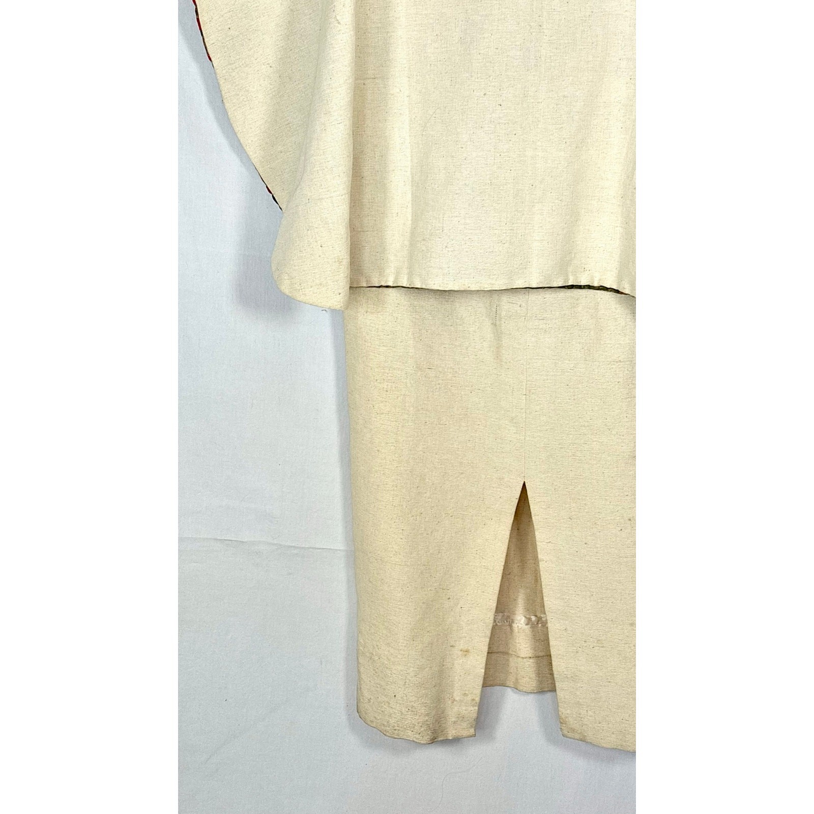 Vintage 1970s Barbara Matamoros Canvas Cape Dress African Barkcloth Print