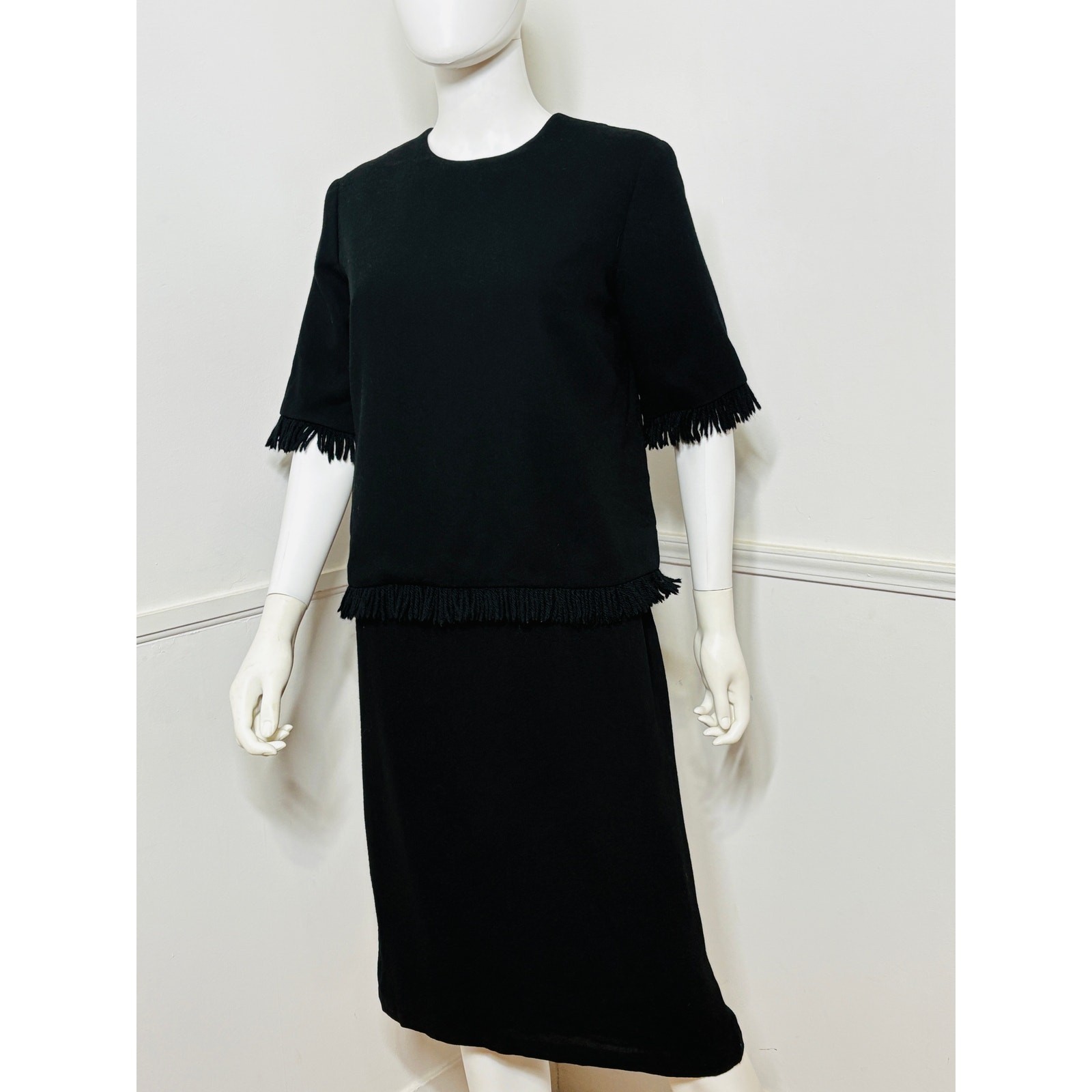 Medium 1960s Vintage Black Knit Fringed Dress by Eve Le Coq
