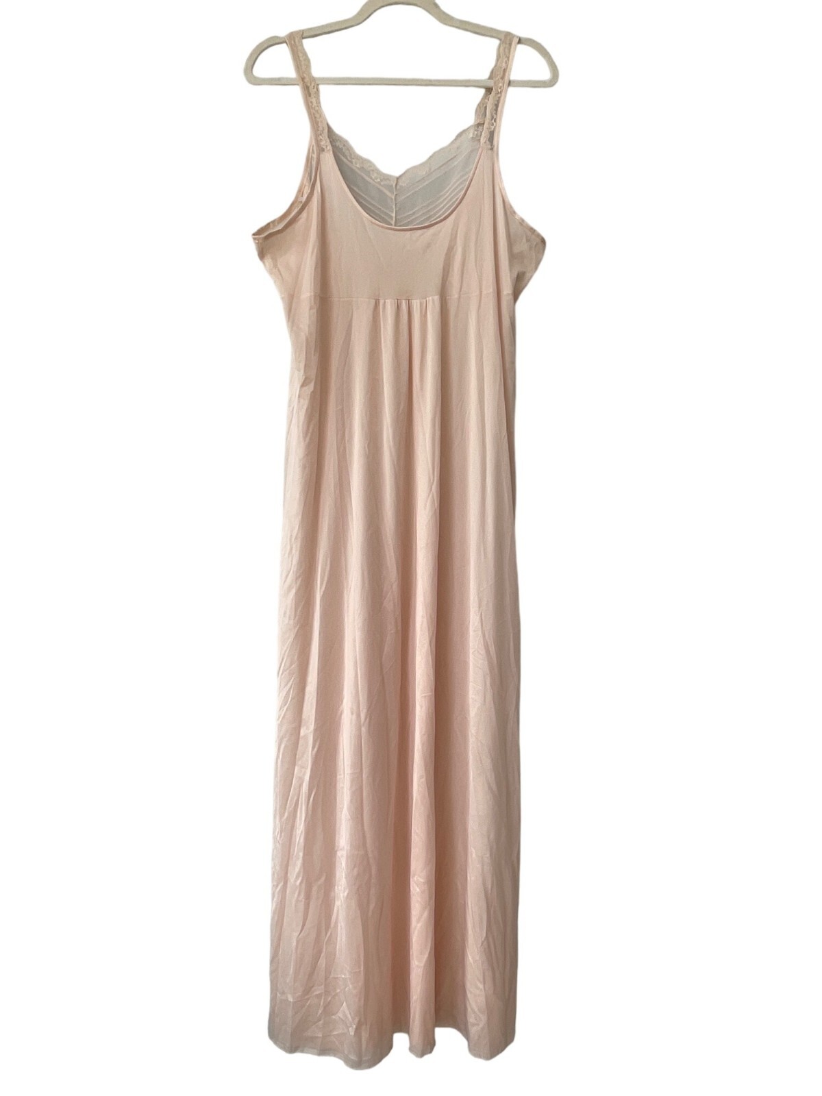 Vintage JC Penney Full Slip Dress Womens Large Lace Trim Peach Feminine Coquette