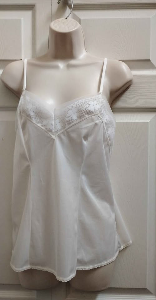 New Ashley Taylor White Slip Camisole Top Lace Trim V-Neck Medium