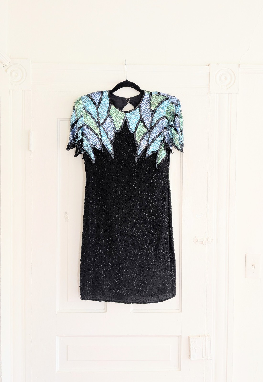 Vintage 80’s Scala 100% Silk Fully Beaded And Sequined Cocktail Dress Size 8-10