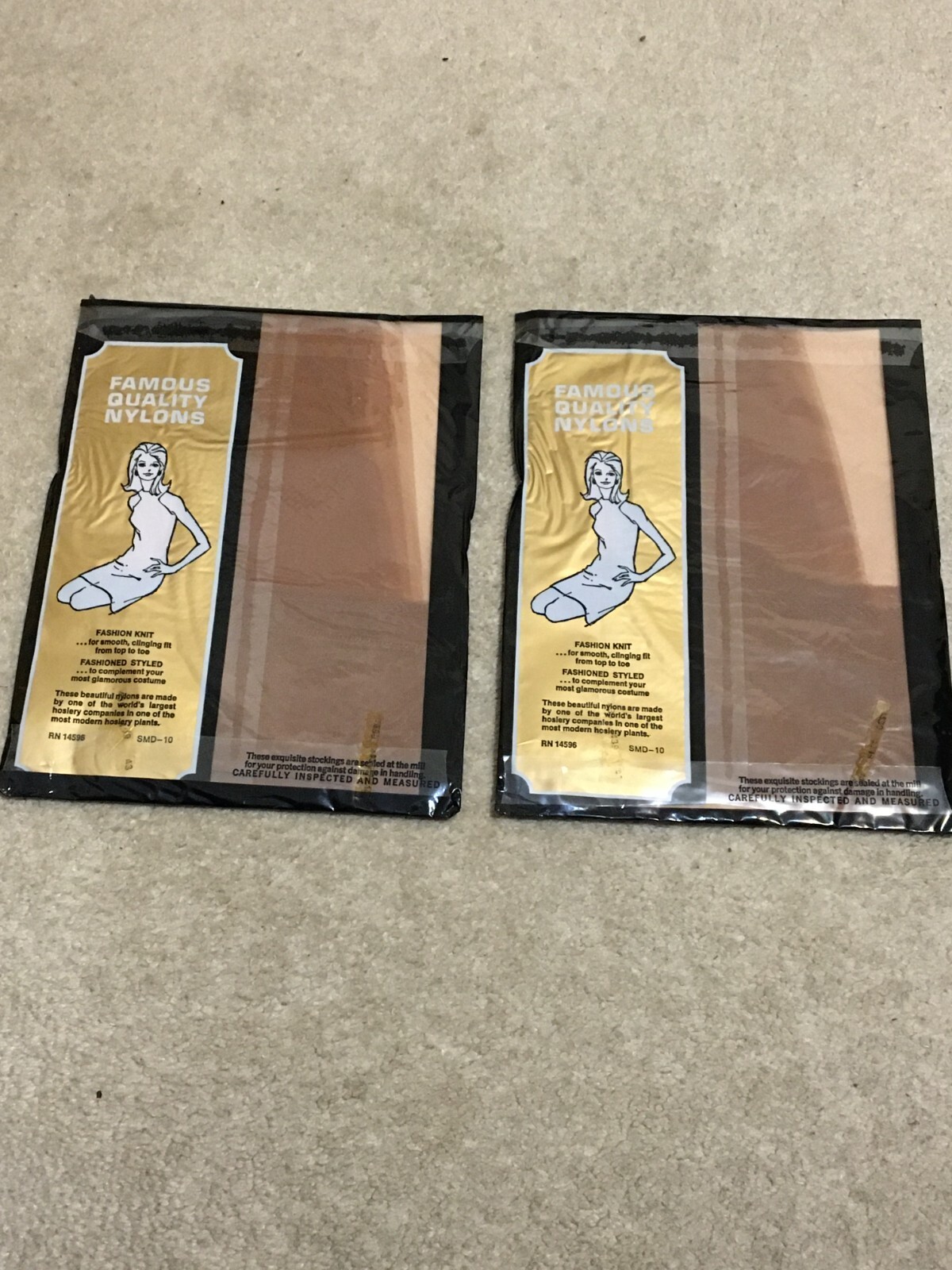 2pr Vtg 1960s Ceil Chapman Reinforced Heel Toe Seamless Mesh Stockings 10 Beige