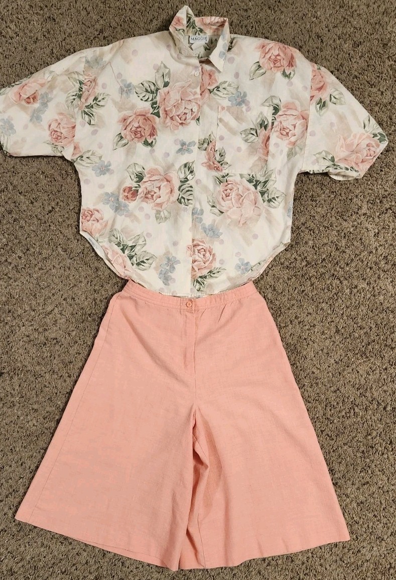 VINTAGE THE RED EYE PINK CULOTTES SIZE 13 + JUST MAGGIE TOP SIZE L USA