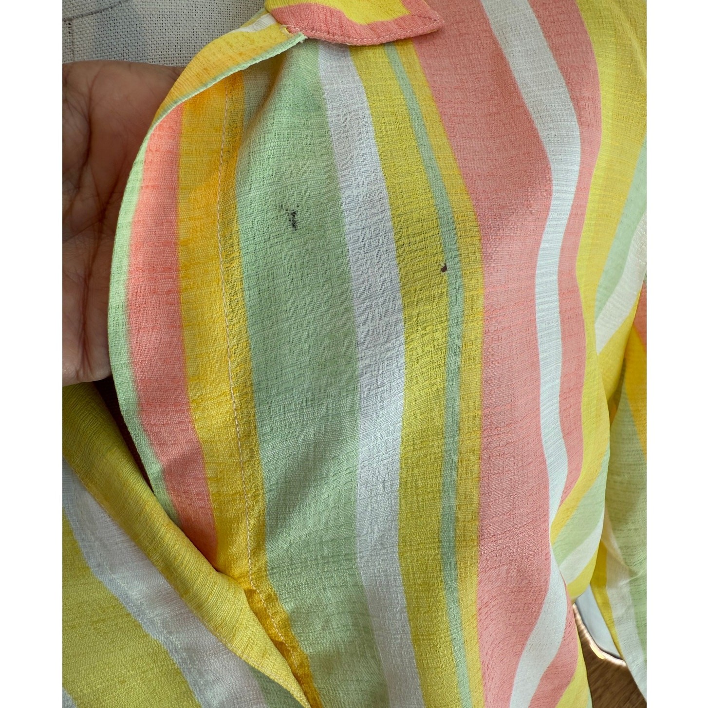 Vintage 1960s Johns of California Striped House Coat Womens Med Rainbow Sherbet