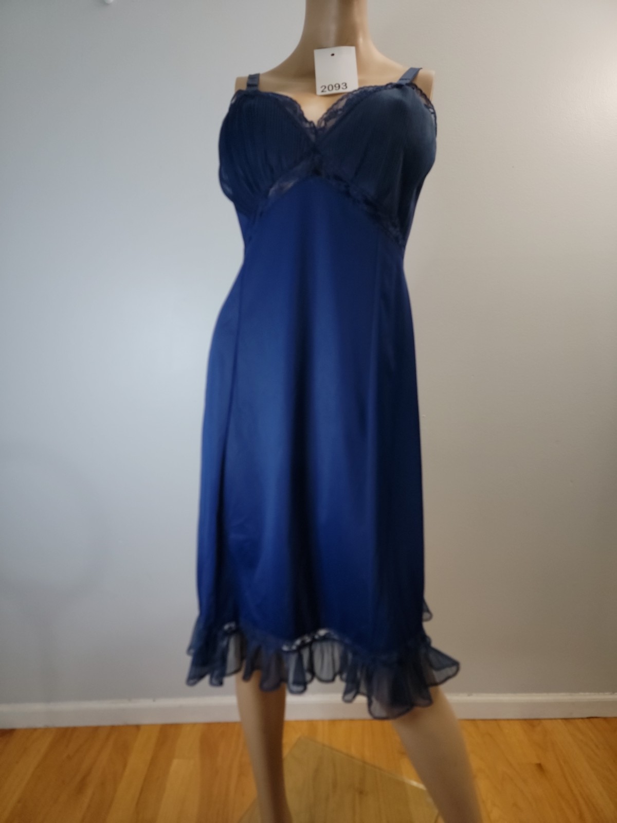 Vintage Charmode Tricot Nylon Navy Blue Full Slip Lace Detail Size 38