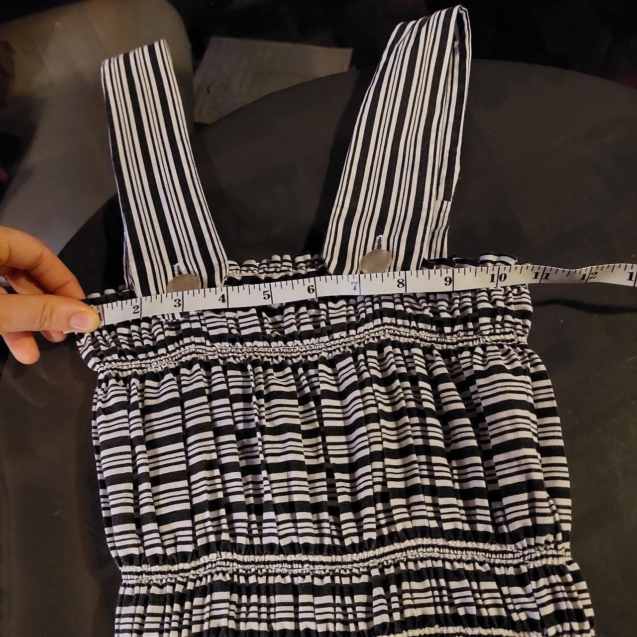 Vintage homemade black and white striped dress with elastic stretchy top.