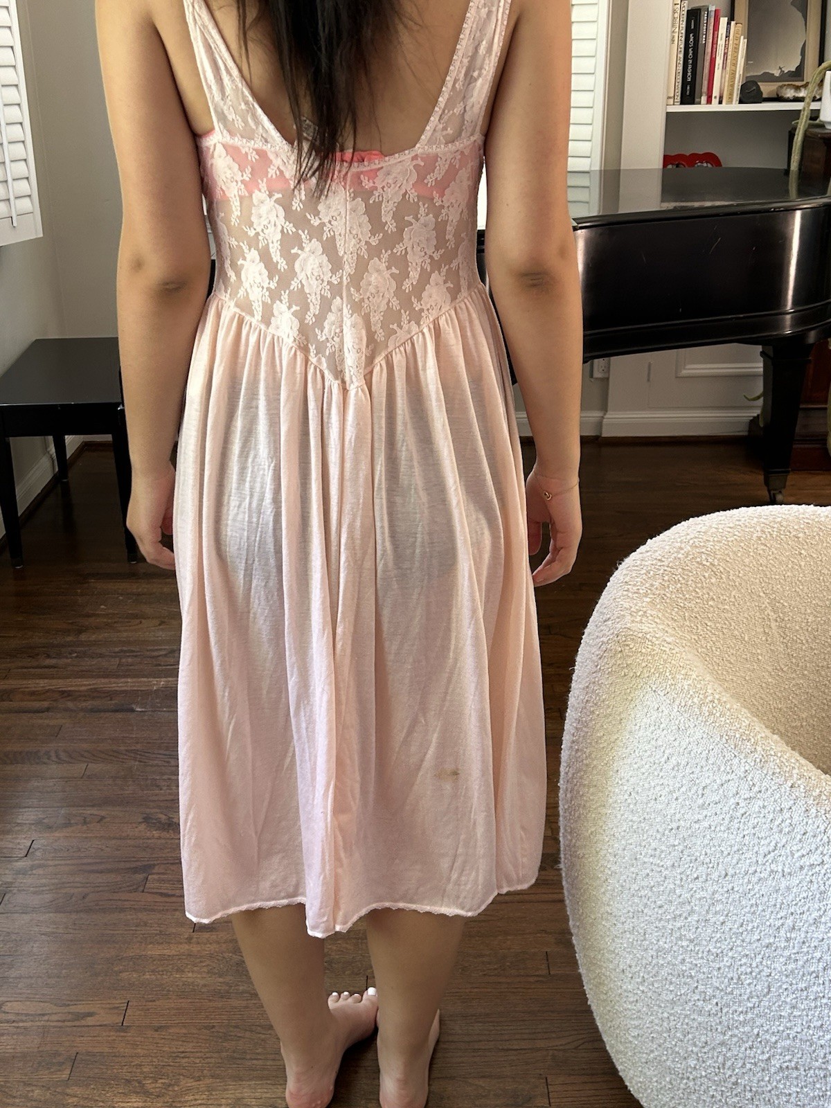 Vintage 80s Victoria Secret Gold Crown L Stretch Lace Bodice Nightgown Pink