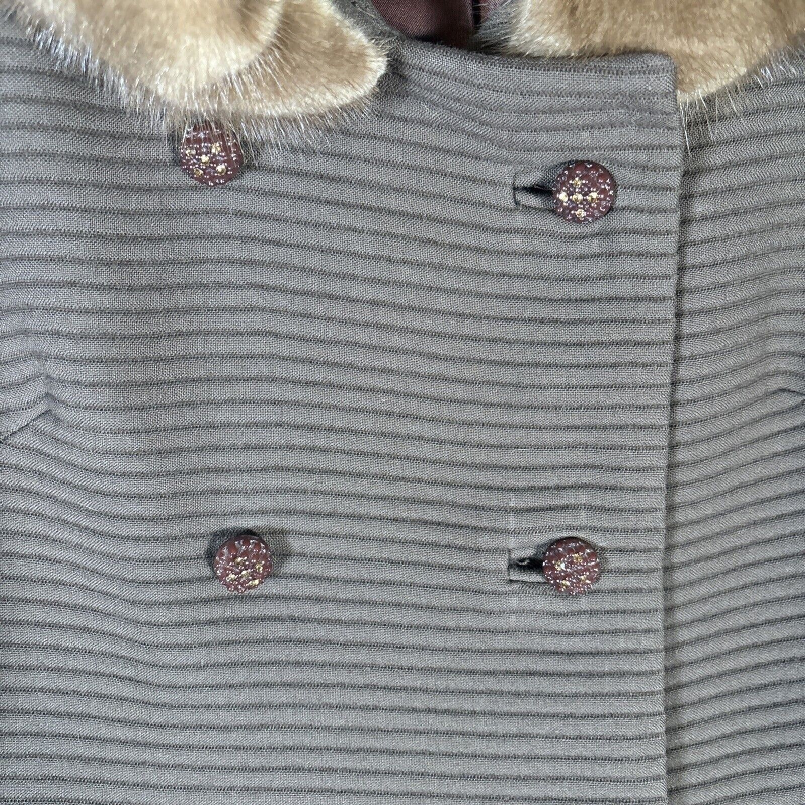 Vintage Forstmann Long Pea Coat Fur Collar Brown Double Breasted Mob Wife Duster