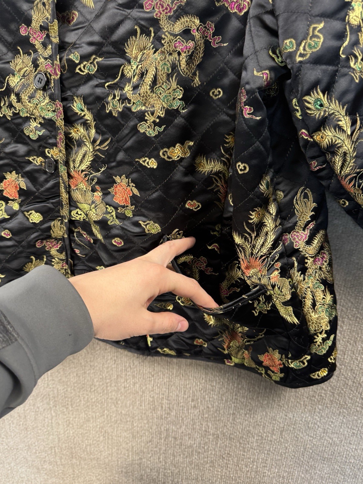 Vintage 90s Uniform John Paul Richard Quilted Dragon Phoenix Jacket Brocade 2X