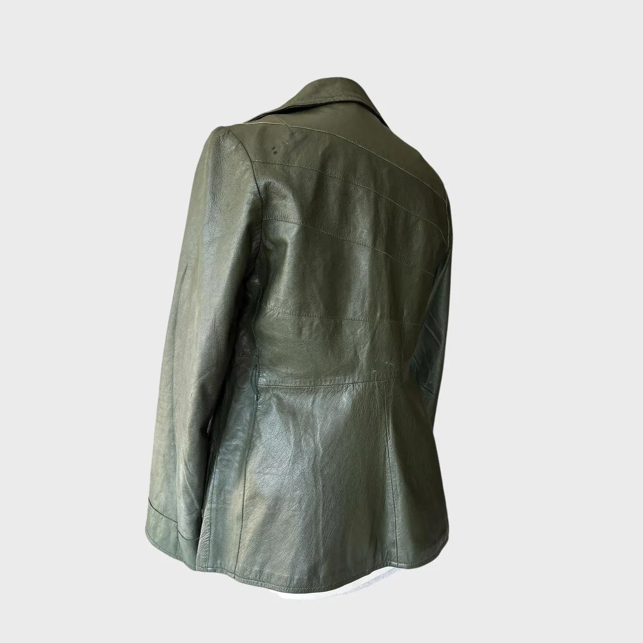 Vintage 70s Dark Green Leather Jacket: Fitted Waist, Retro Boho size US4