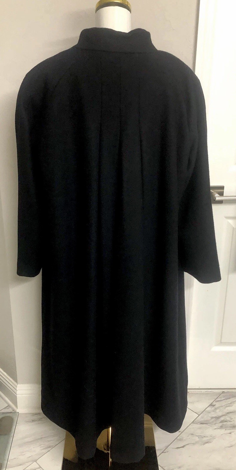 EUC Jessica London Women’s Black 100% Wool Mandarin Collar Long Coat Size 14WP