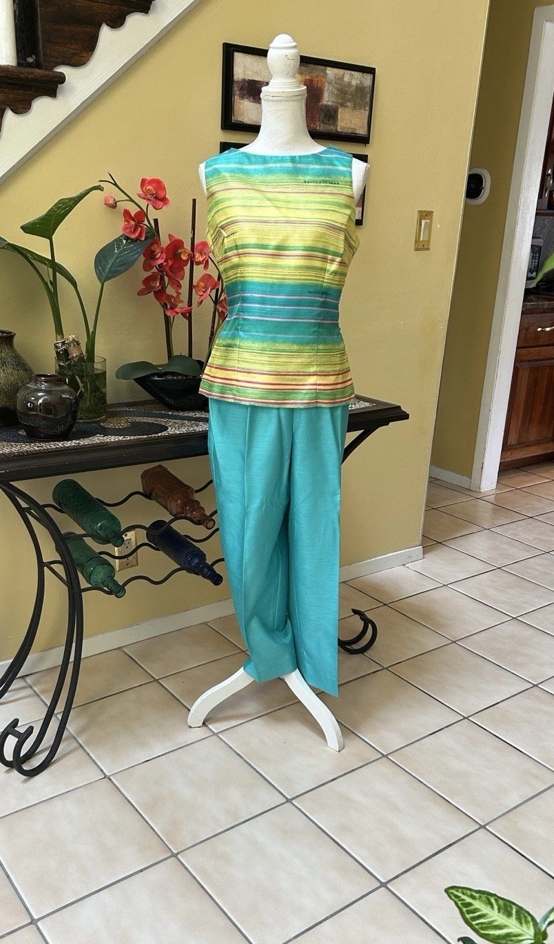 Dress Barn Aquamarine Women’s Sz 10 Two Piece Striped Tank Top & Teal Pants Set