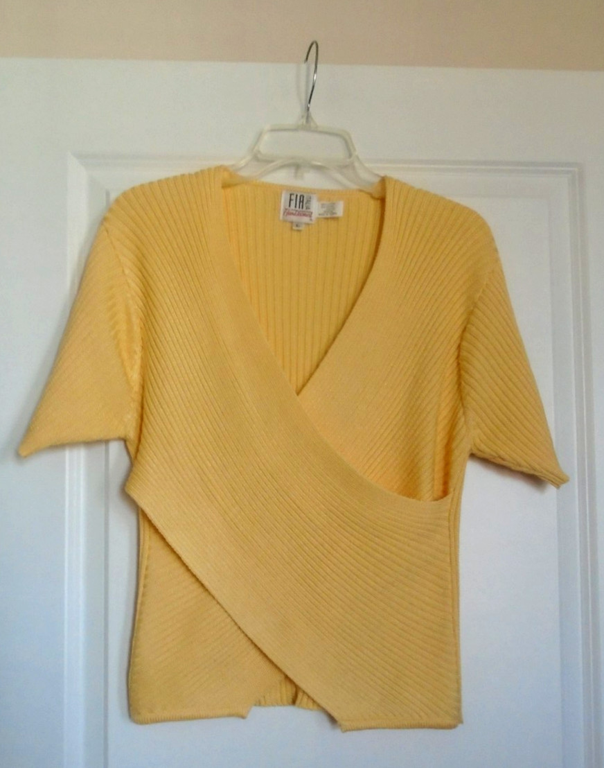 VTG FIA ITALIA Handloomed Yellow Knit Wrap Top Short Sleeve Cotton Rayon Size L