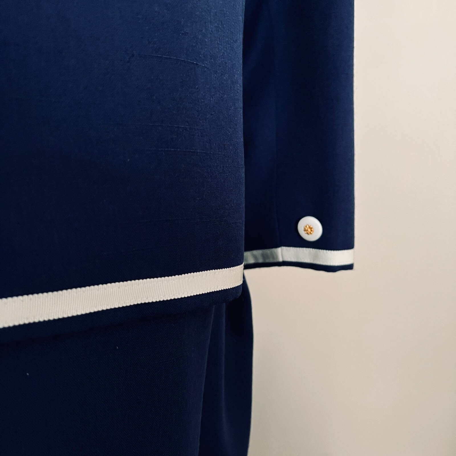 Diane Roberts Vintage Navy Blue Nautical Dress sz 14H Gold Star Buttons 3 piece