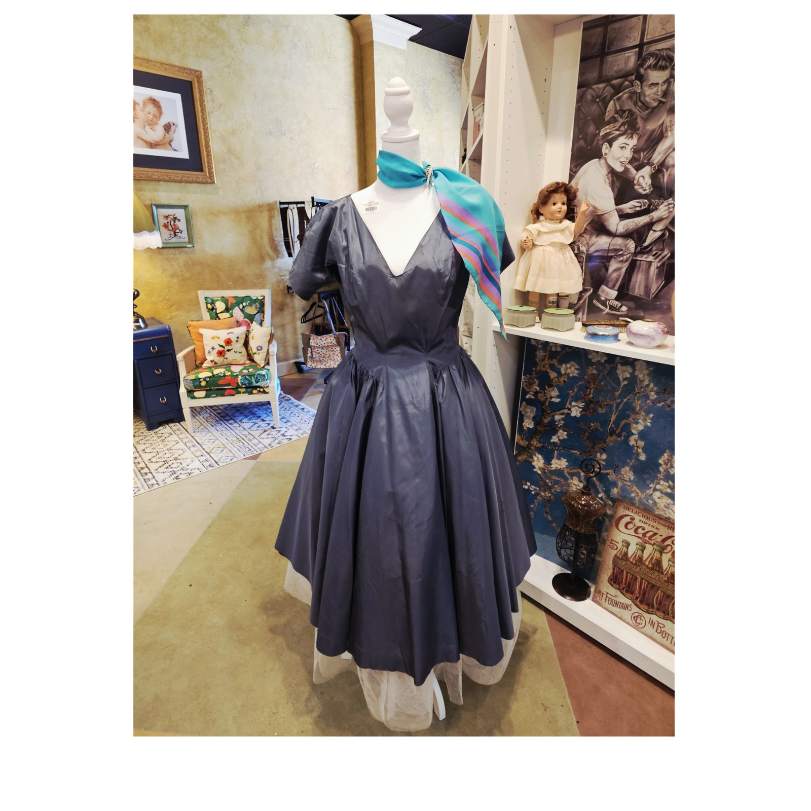 1950s Taffeta Tea Dress Award Winning Fashion Design Anne Fogarty Crinoline Incl