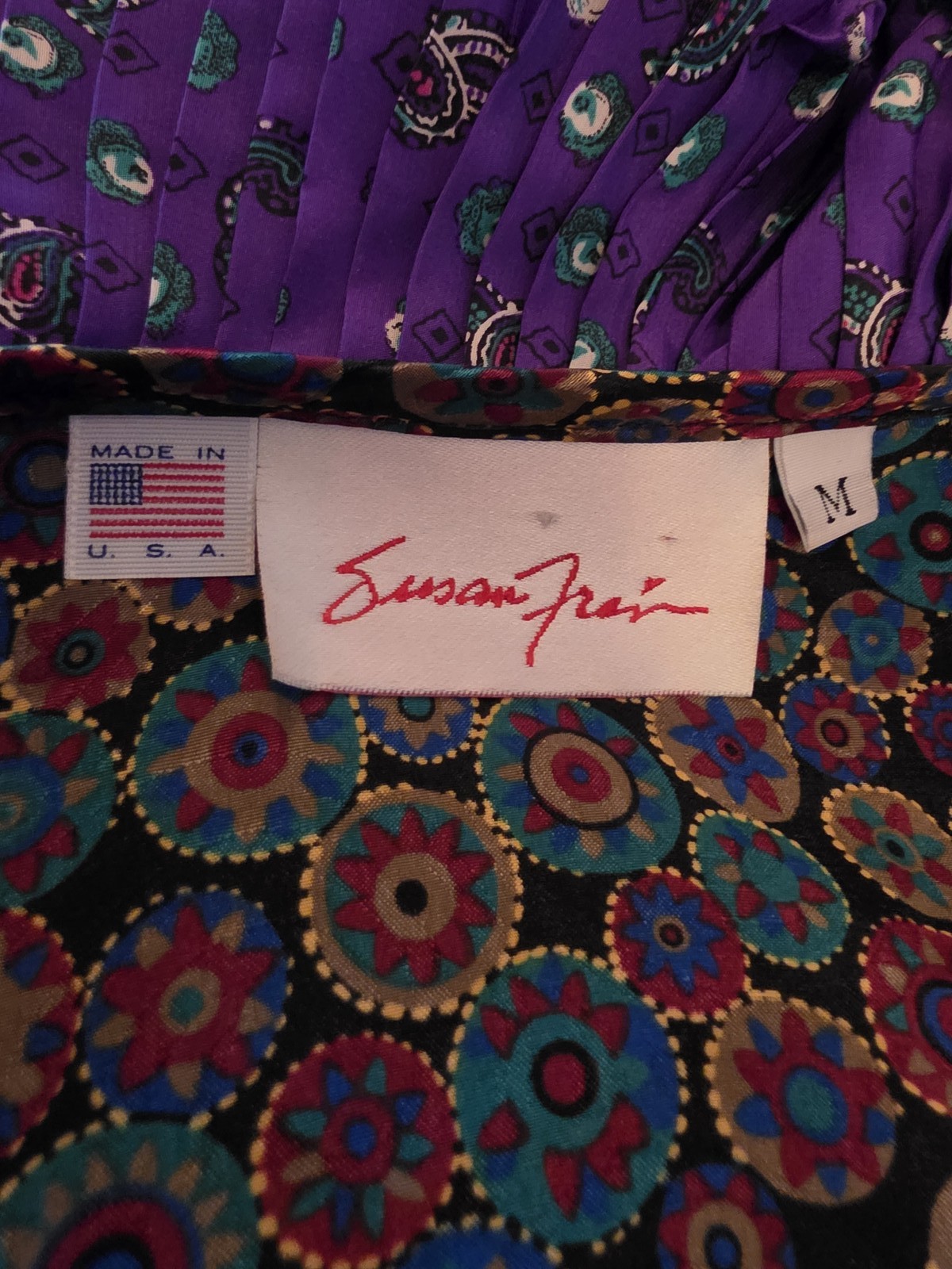 VTG 80s Susan Freis Women’s SET Top Skirt 11 Purple Floral Polka Dots USA Made