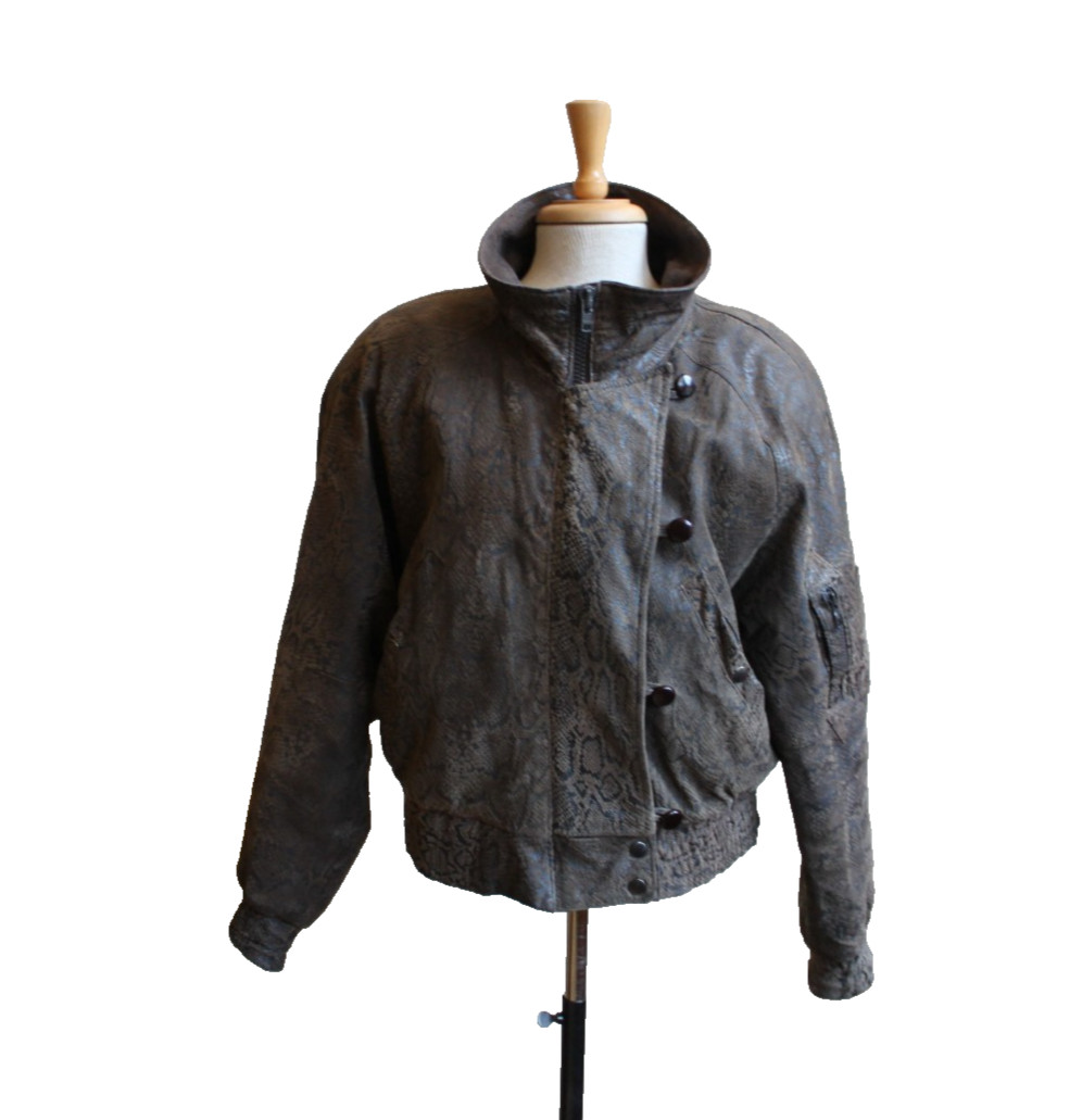 Vintage 80’s Womens St Tropez West Brown Faux Snakeskin Leather Jacket M