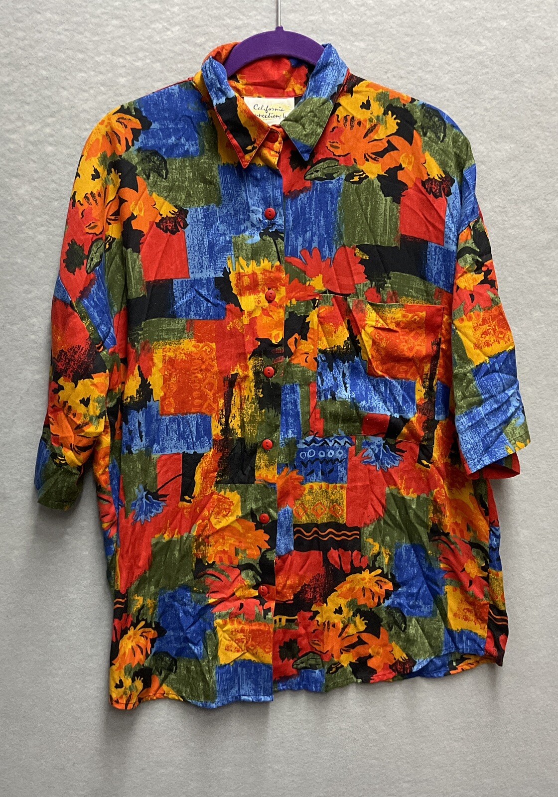 VTG California Connection Woman’s Bright Multi Color Tropical Shirt Size L