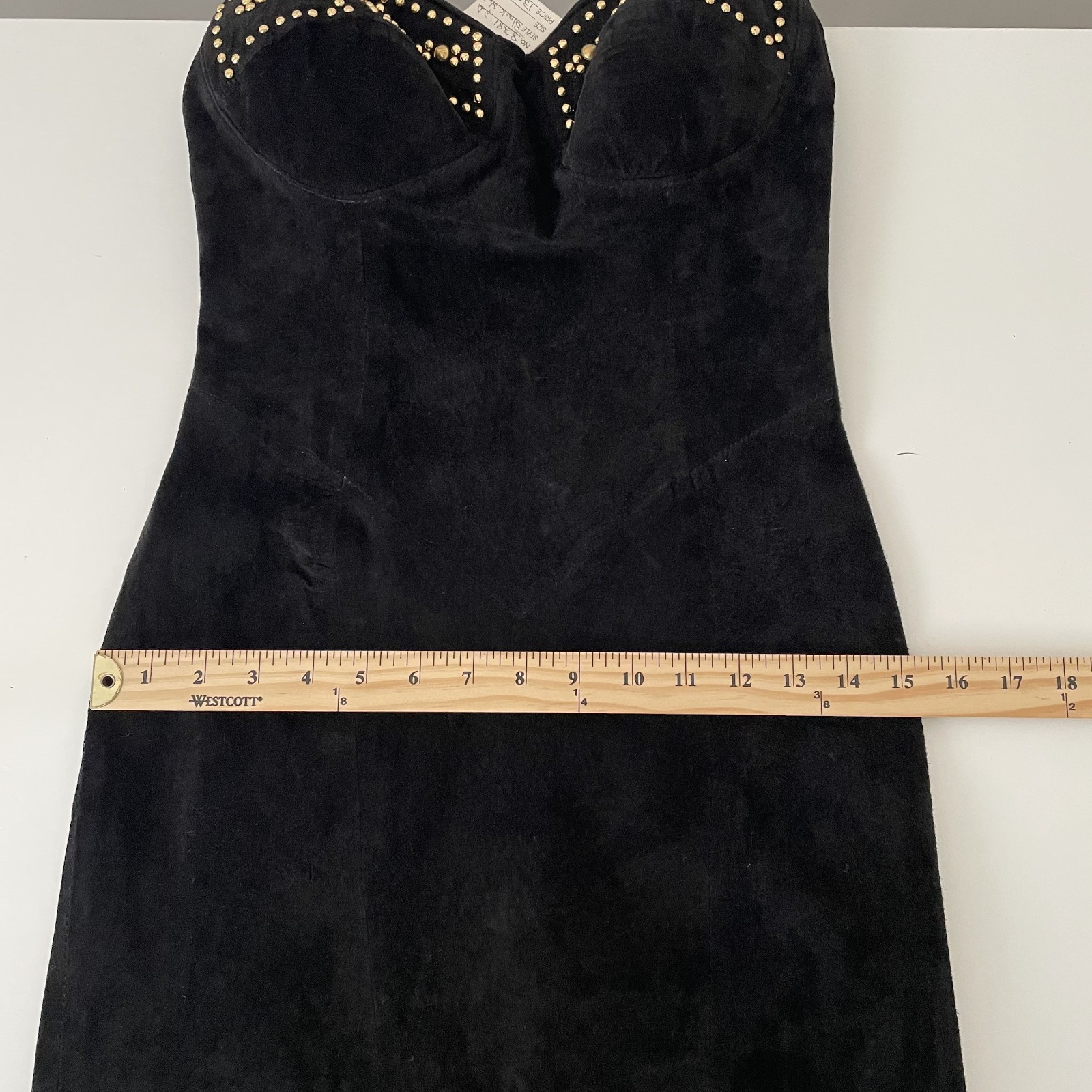 NWT VTG 90’s Firenze Santa Barbara Black Suede Leather Studded Mini Dress Size S