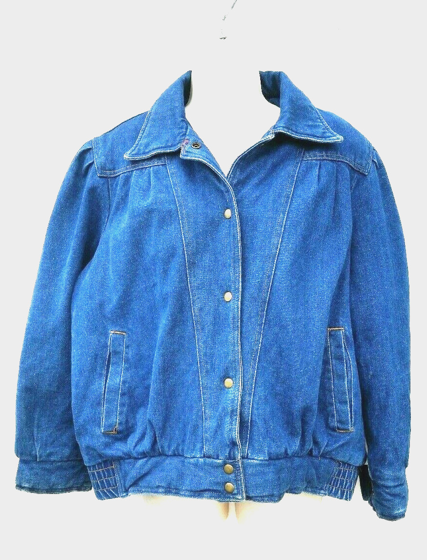 Ruth Douglas Bomber Jacket Size 16.5 Blue Jean Red Flannel Lined Snap Vintage