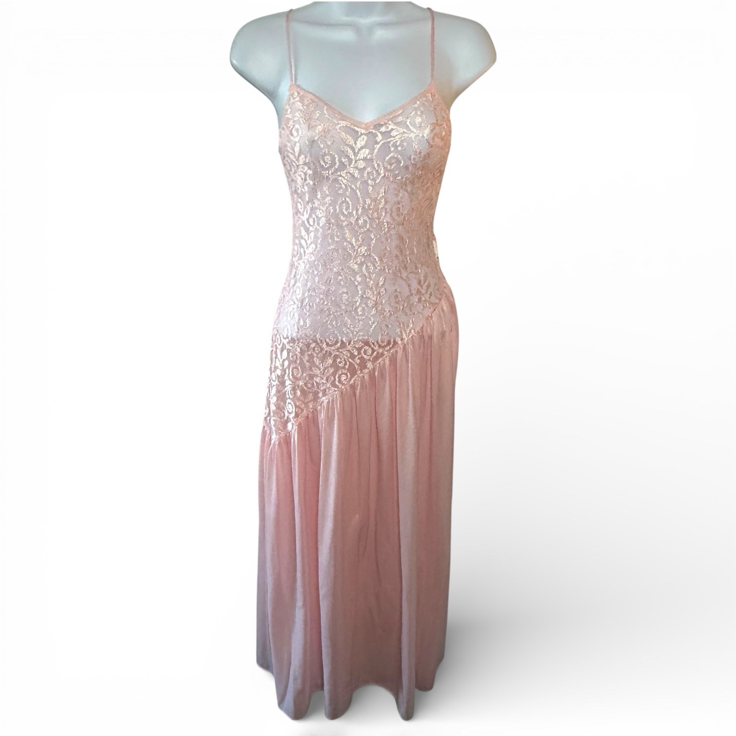Vintage Pink Lace Slip Size Small Nightgown Lingerie Lace Ethereal Fairy Whimsi