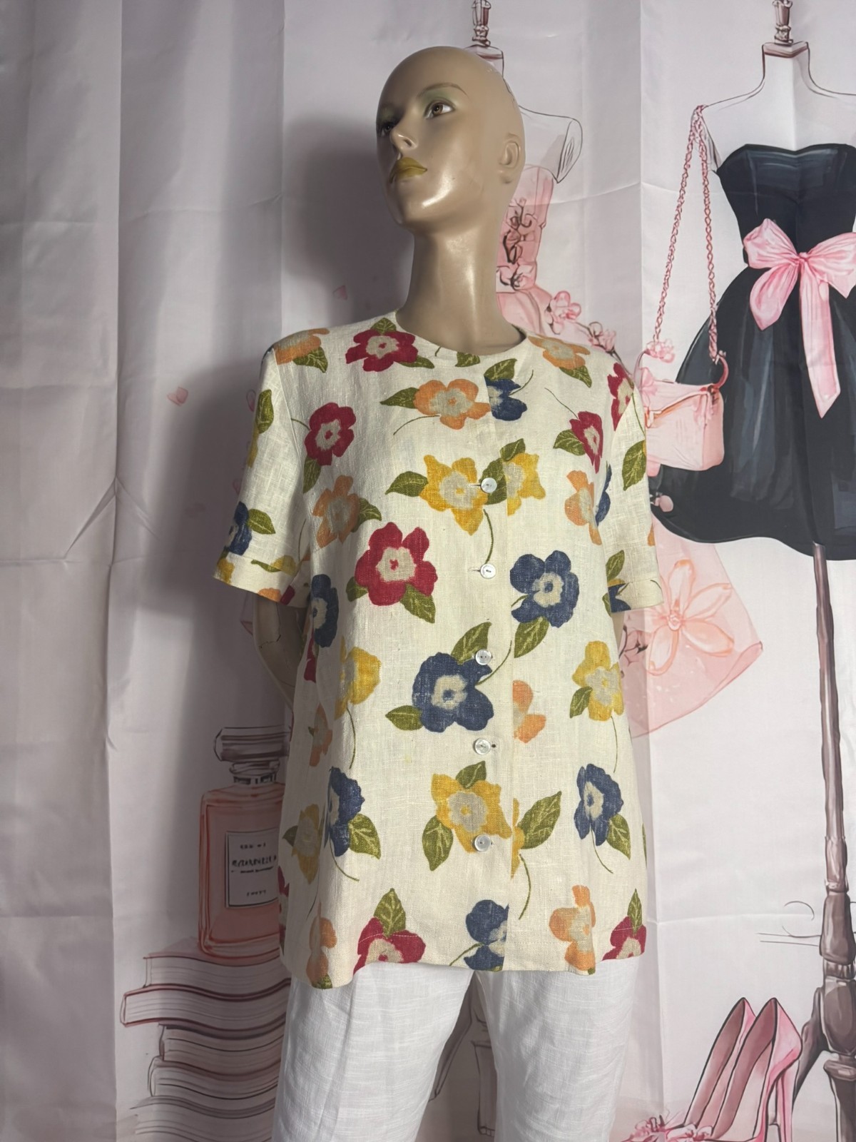 Historic Linen Jacket Handmade Size 40/42 Vintage Floral✨