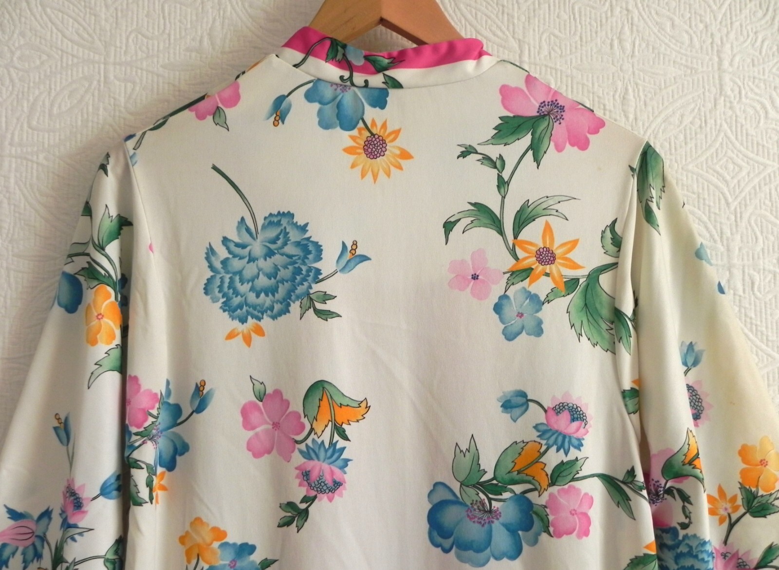 Vtg Evelyn Pearson Robe/Cover-Up Maxi 1/2 Zip Pockets Floral 3/4 Sleeve Size M