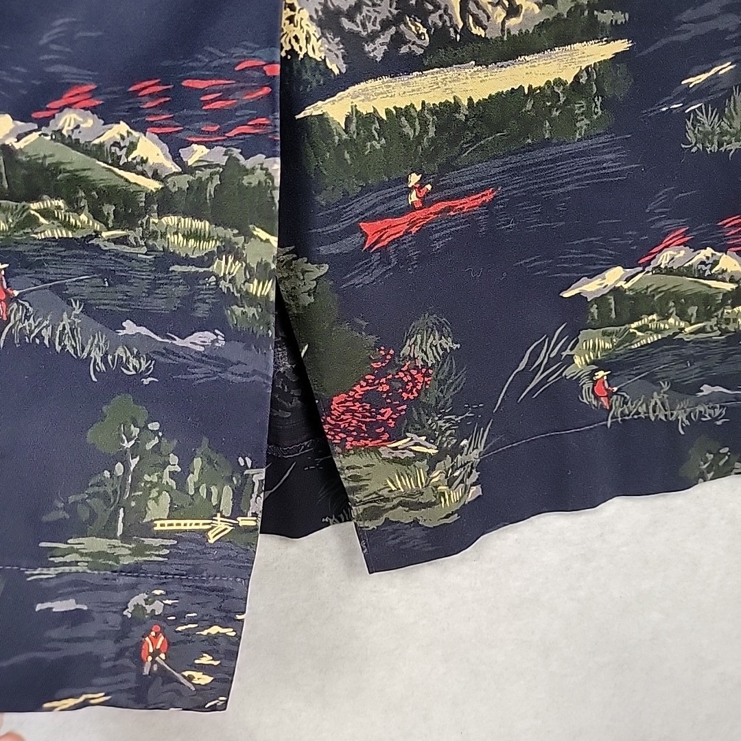 VTG 90s BUSHWACKER USA Maxi Skirt Navy Fishing Mountains Cottagecore Waist 24″
