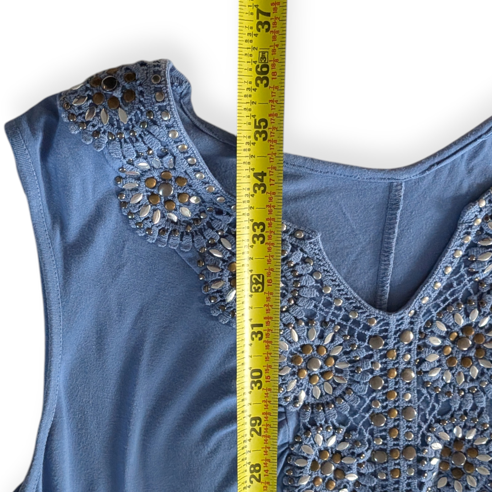 Style&co. Blue Ombre Beaded Crochet Rayon Tank Tunic Top Size M Asymmetric Hem