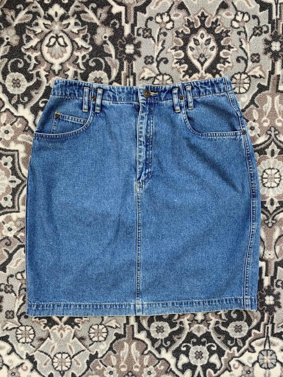 VINTAGE 1990s Y2K LizWear Denim Jean Mini Skirt SIZE 10 Mom Retro Cotton Pockets