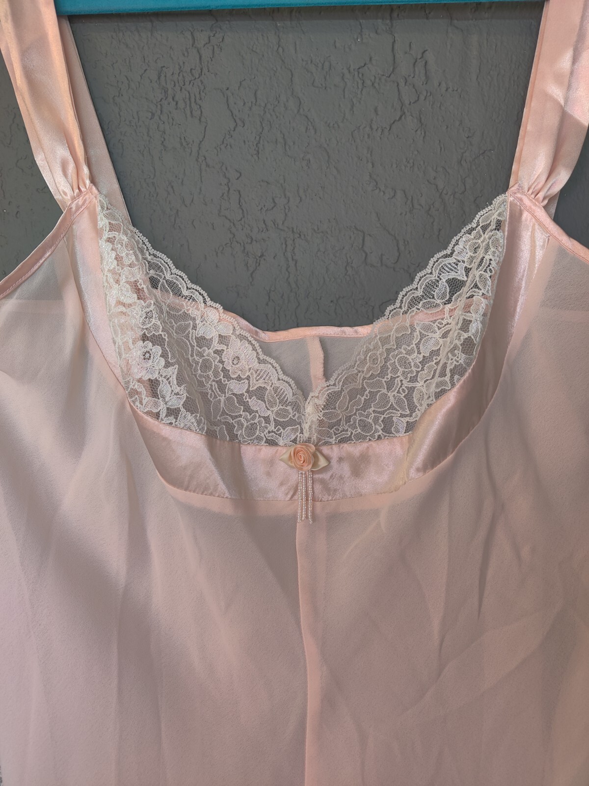 Vintage Peachy Pink Lace Chiffon Teddy Bodysuit Romper Size 2X Snap Bottom EVC
