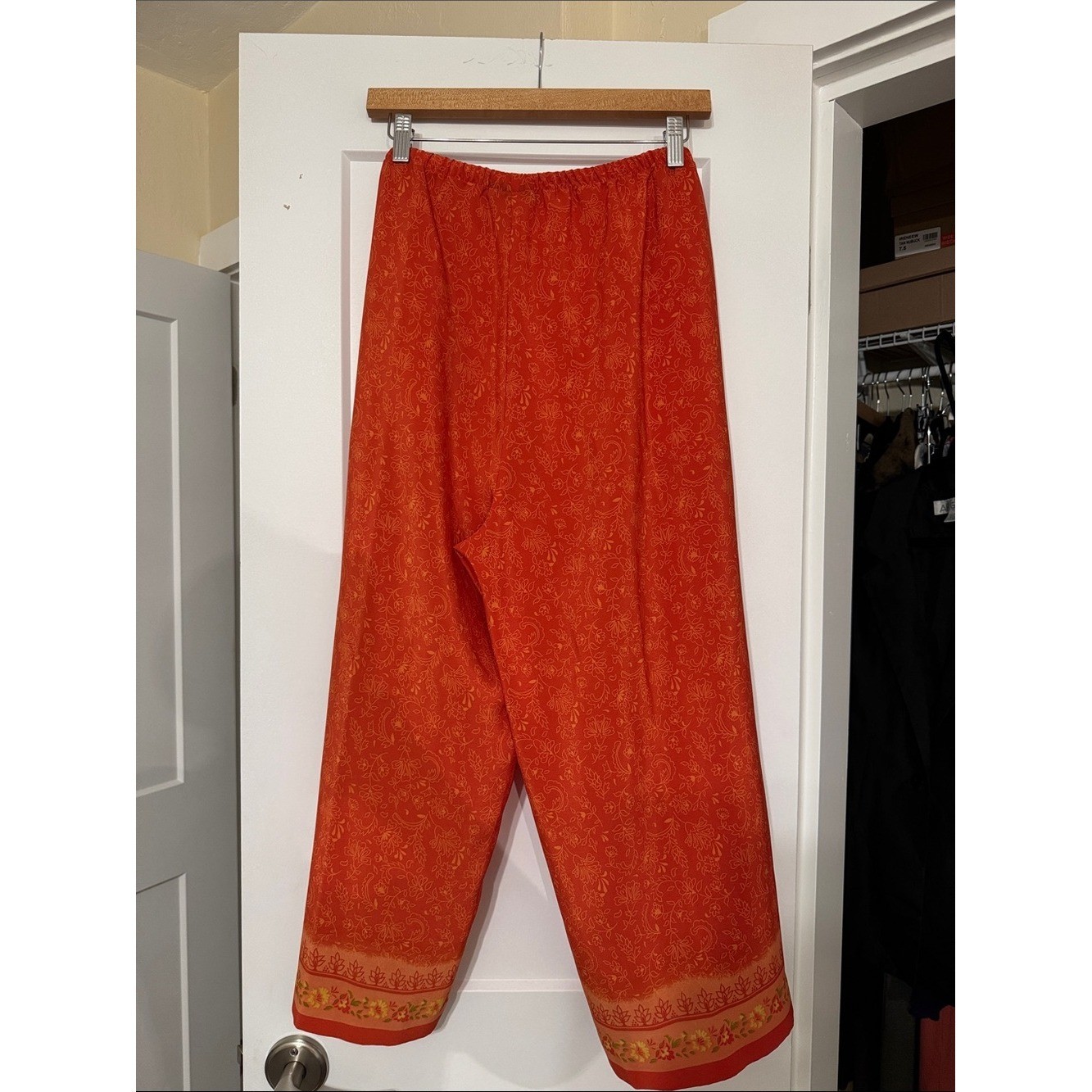 Venezia Jeans Orange Boho Border Print Wide Leg Pull-On Pants 18/20 Y2K Resort