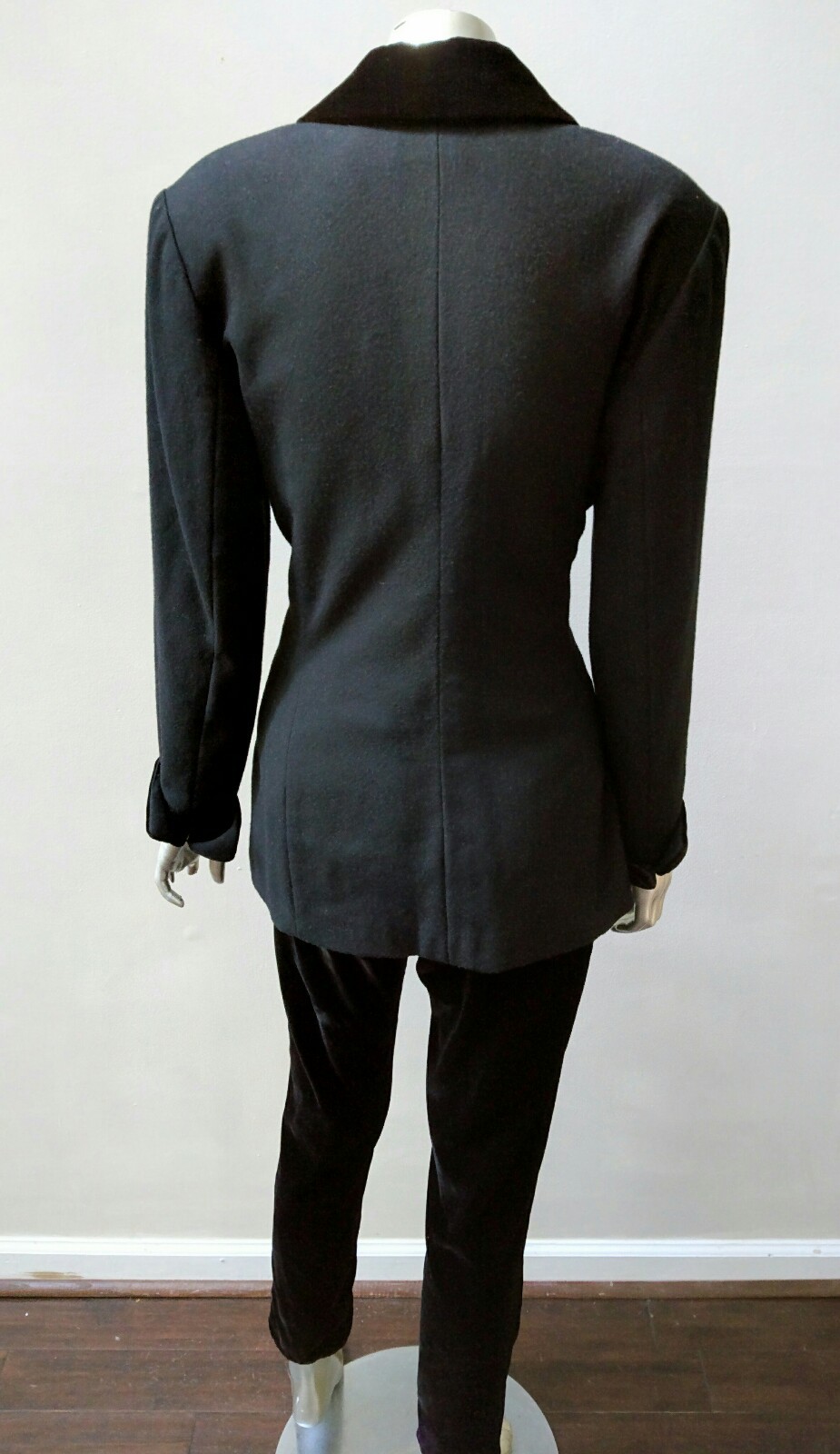 ANNA SUI MOD WORK ART GRUNGE BOHO WOOL VELVET PENCIL LEG 2 PC PANTSUIT sz M
